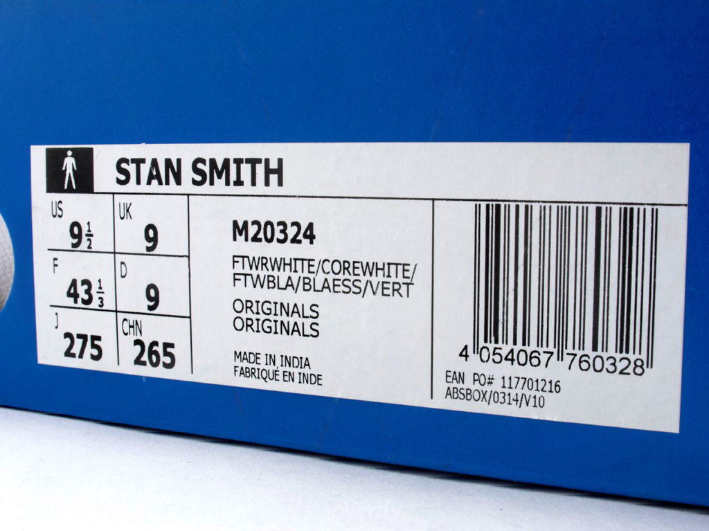 информация на коробке Adidas Stan Smith Classic