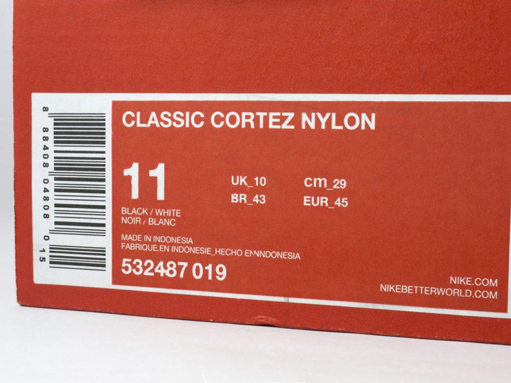 Nike Cortez коробка информация